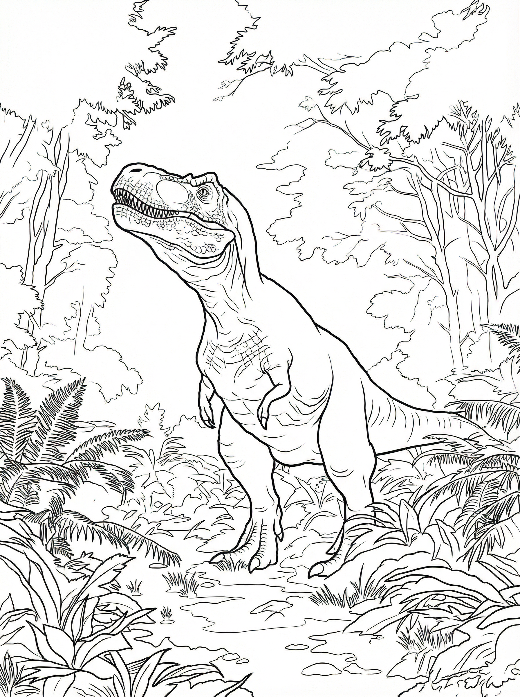Free T-Rex Dinosaur Printable Colouring Page