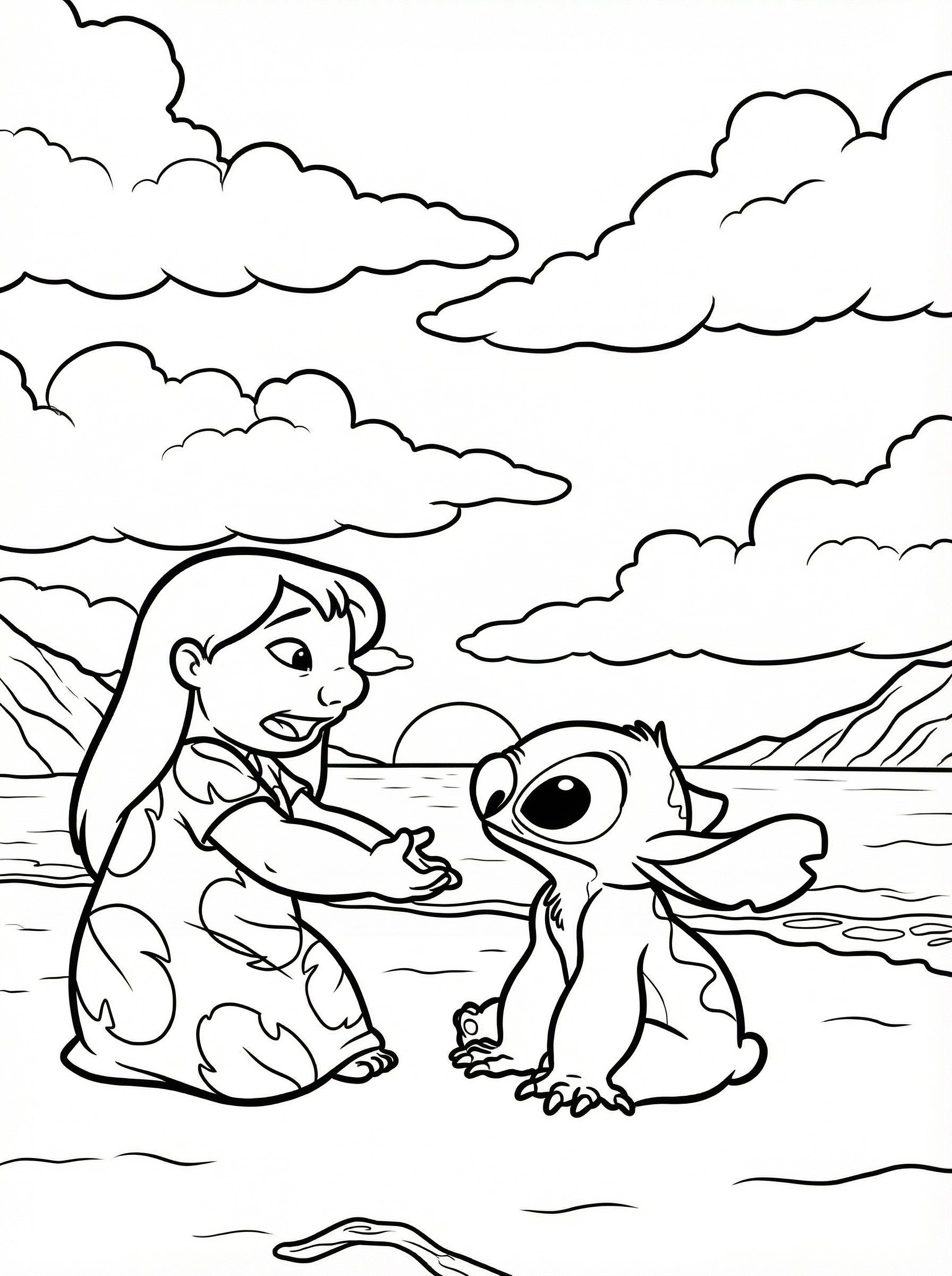 Free Lilo & Stitch Printable Colouring Page - Beach Reunion