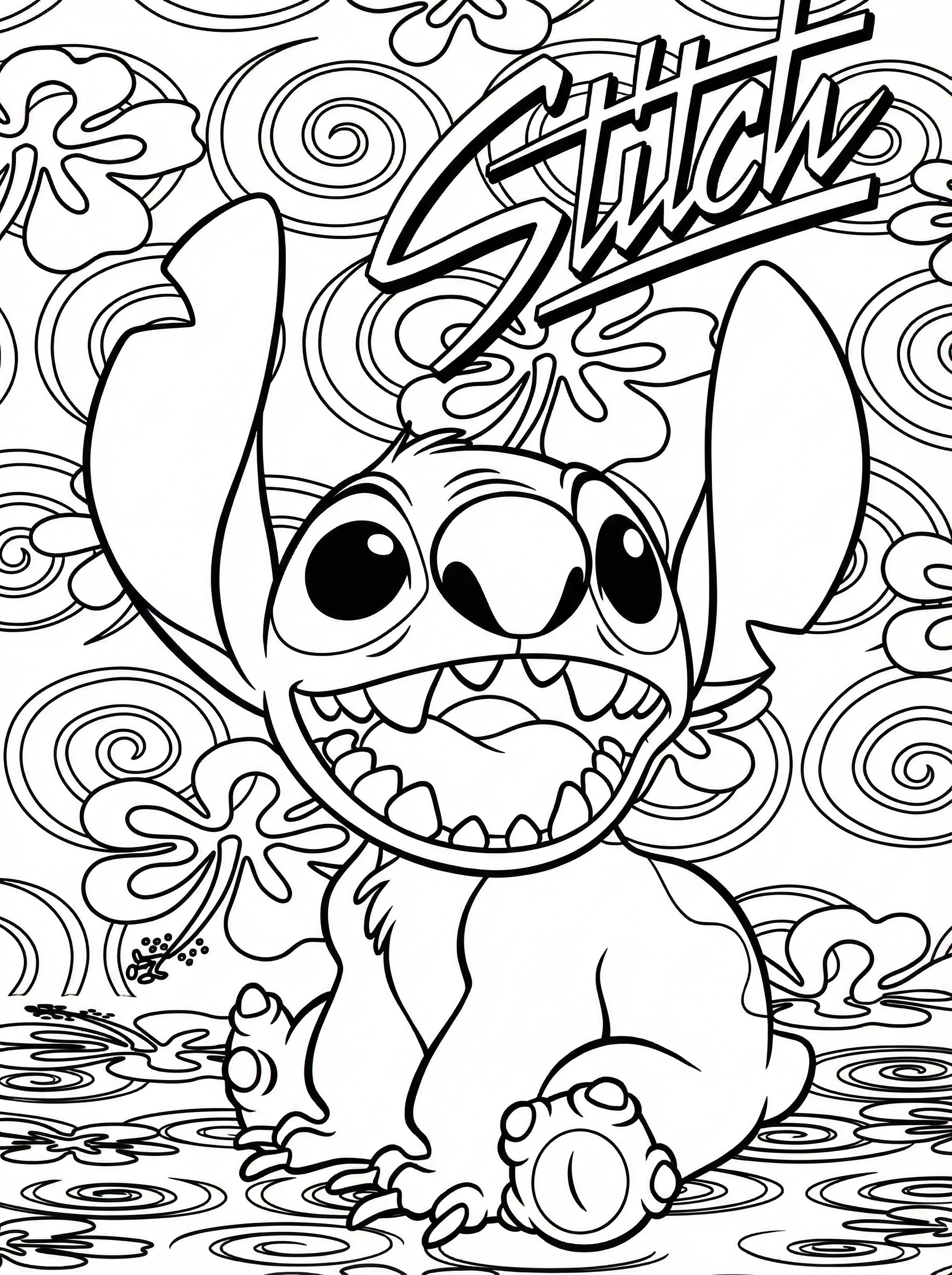 Free Stitch Printable Colouring Page with Swirling Background