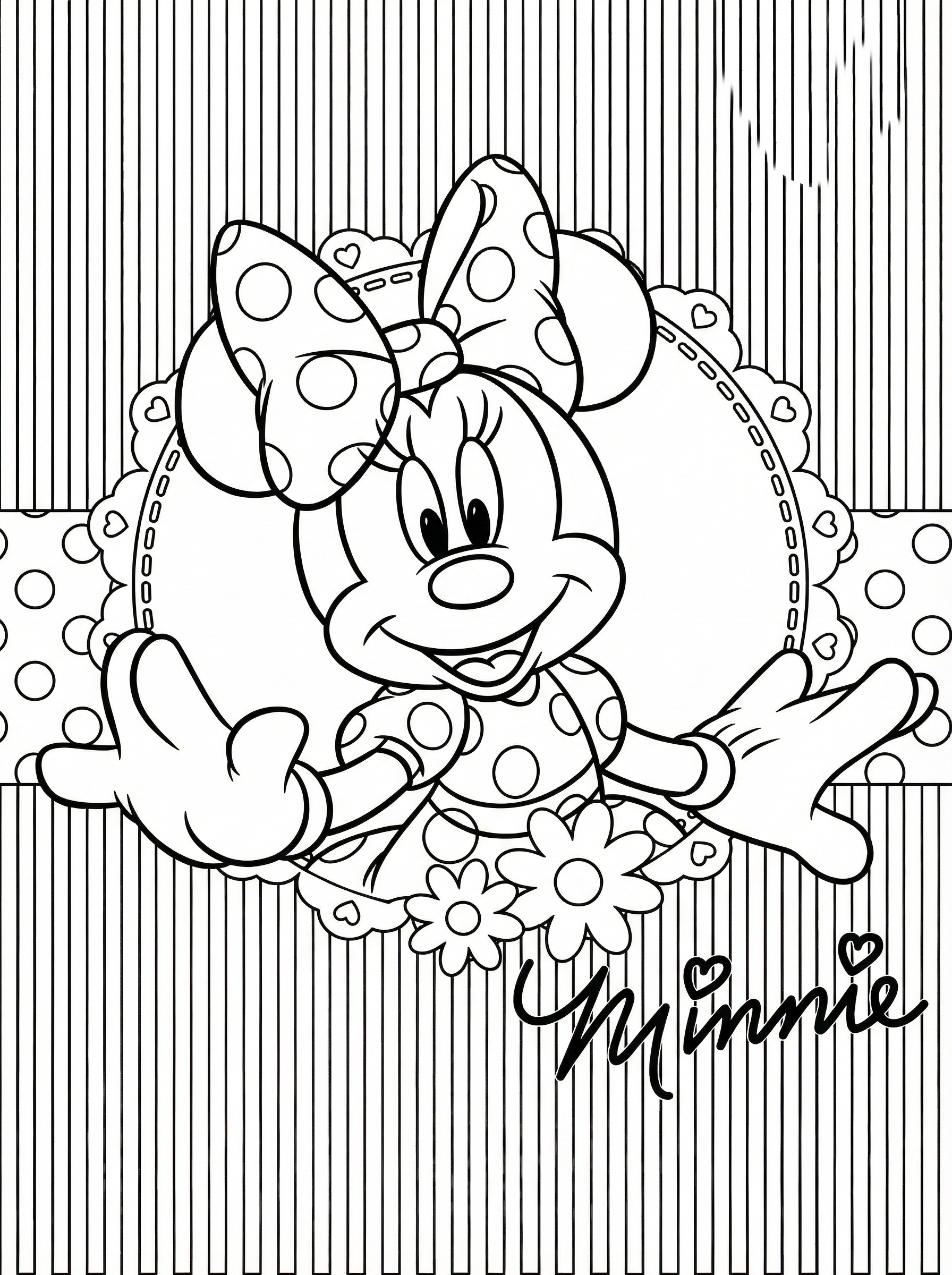 Free Minnie Mouse Printable Colouring Page - Leaping with Flowers