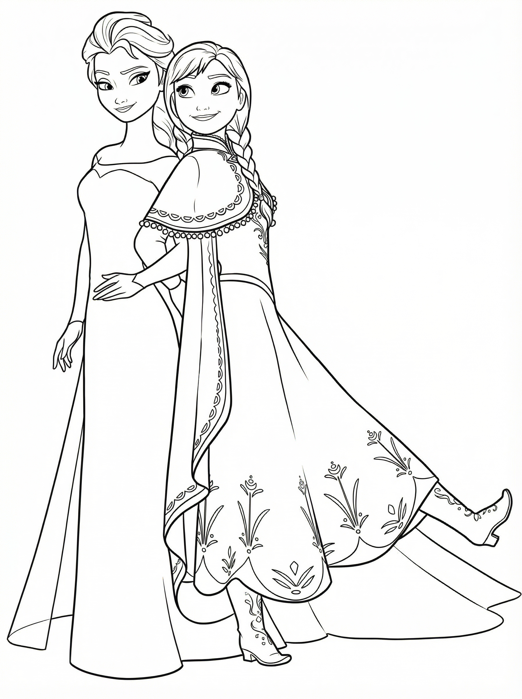 Free Frozen Elsa and Anna Printable Colouring Page
