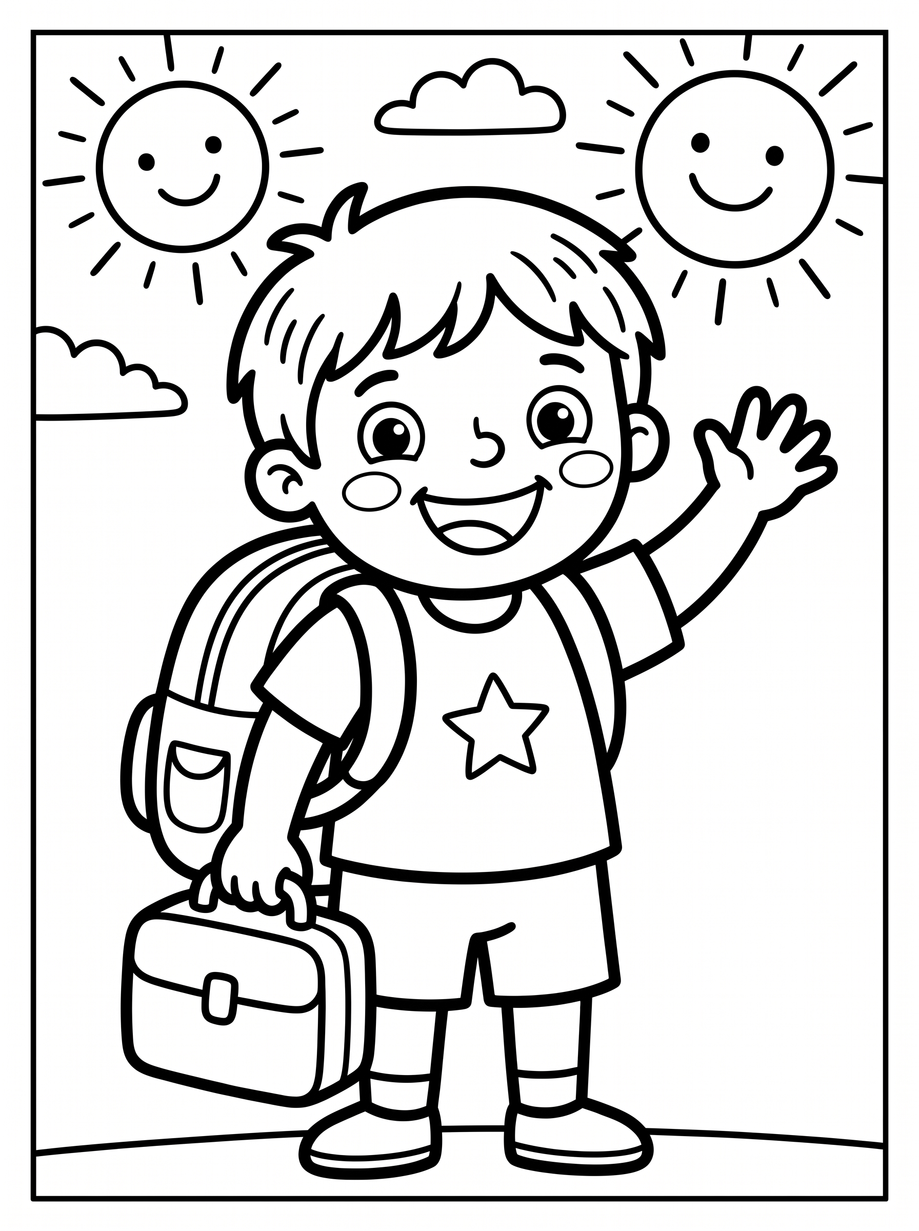 Free Back to School Printable Colouring Page - Waving Boy