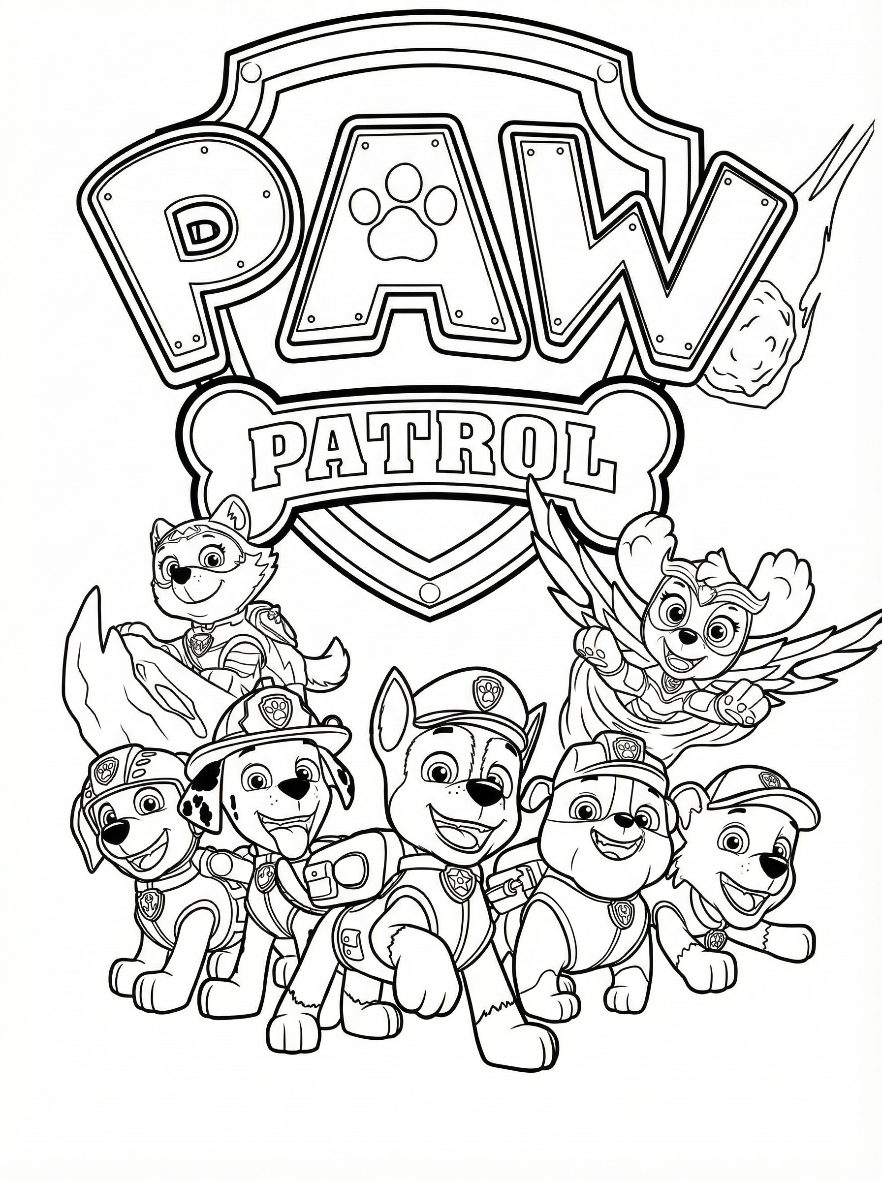 Free Paw Patrol Printable Colouring Page - Mighty Pups Team Rescue