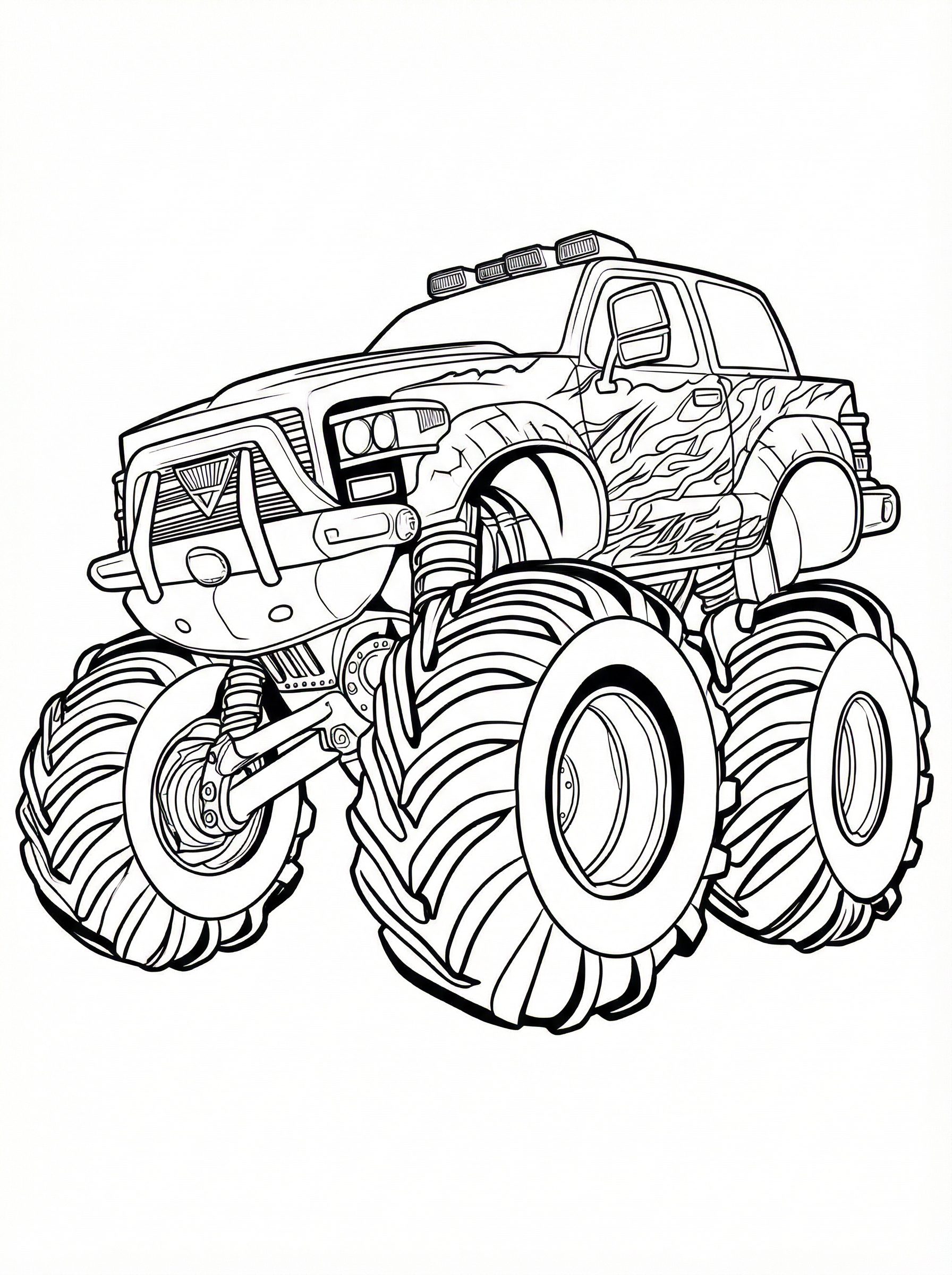 Free Monster Truck Printable Colouring Page - Giant Wheels Front View
