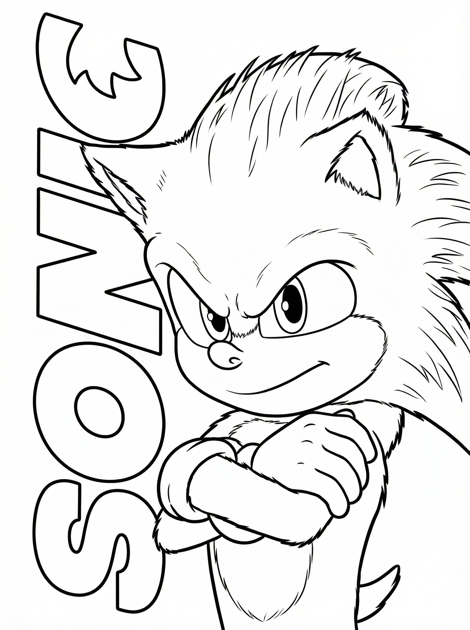 Free Sonic the Hedgehog Printable Colouring Page with Crossed Arms